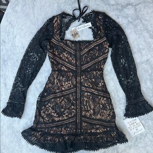 For Love & Lemons Free People Black Lace Long Sleeve party dress NWT small